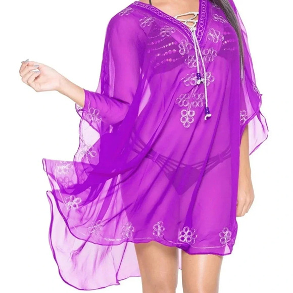 LA LEELA Bikini wear Swimsuit Beach Cardigan Cover-ups Women Dress Embroidery - Picture 1 of 6